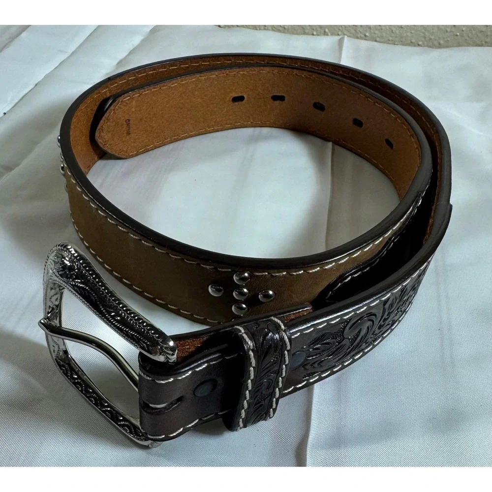 Ranger Belt Company Mens Brown Hand Tooled Leather Western Belt WB2162 Size 32